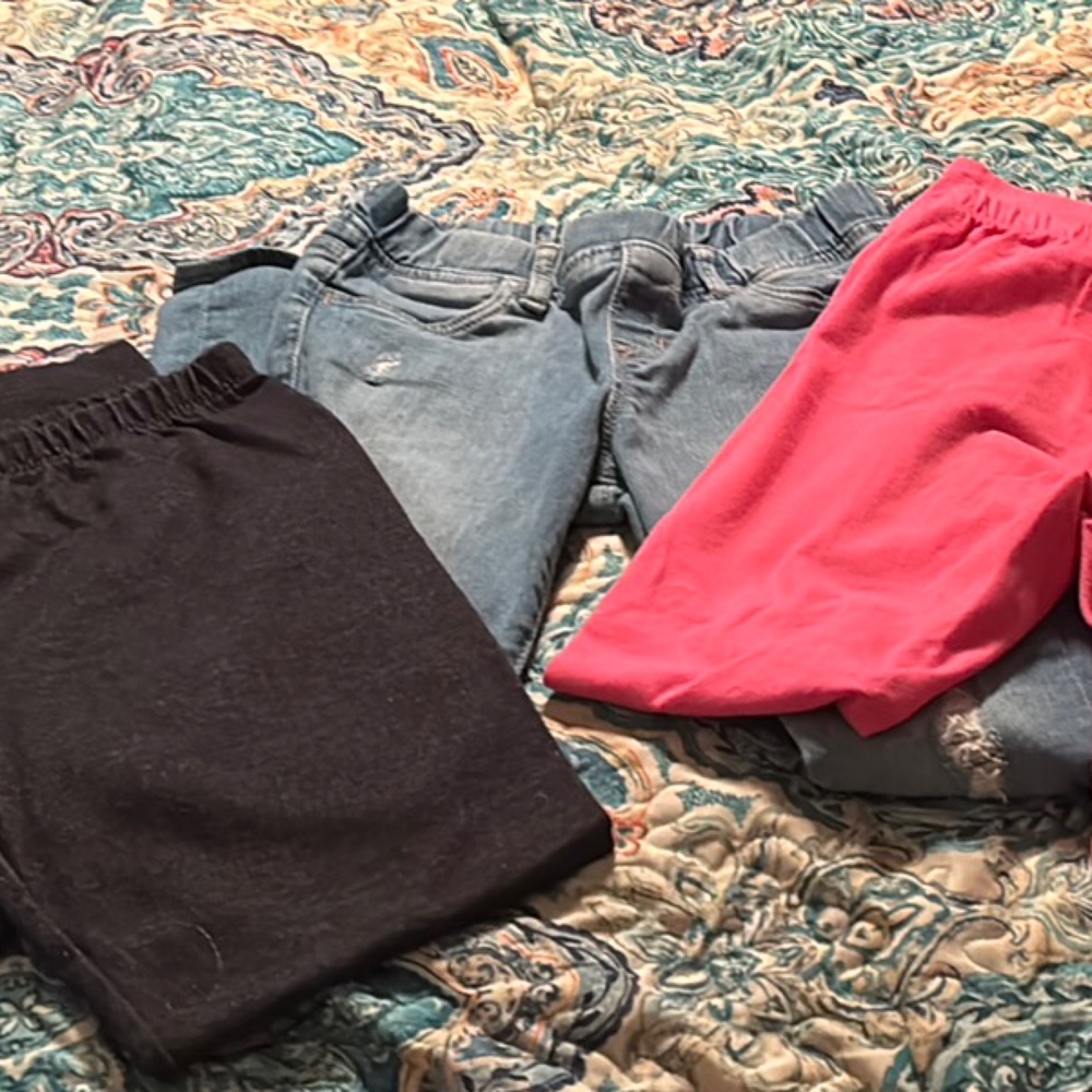 Blue Jeans, Black and Pink Leggings.  3 piece Set